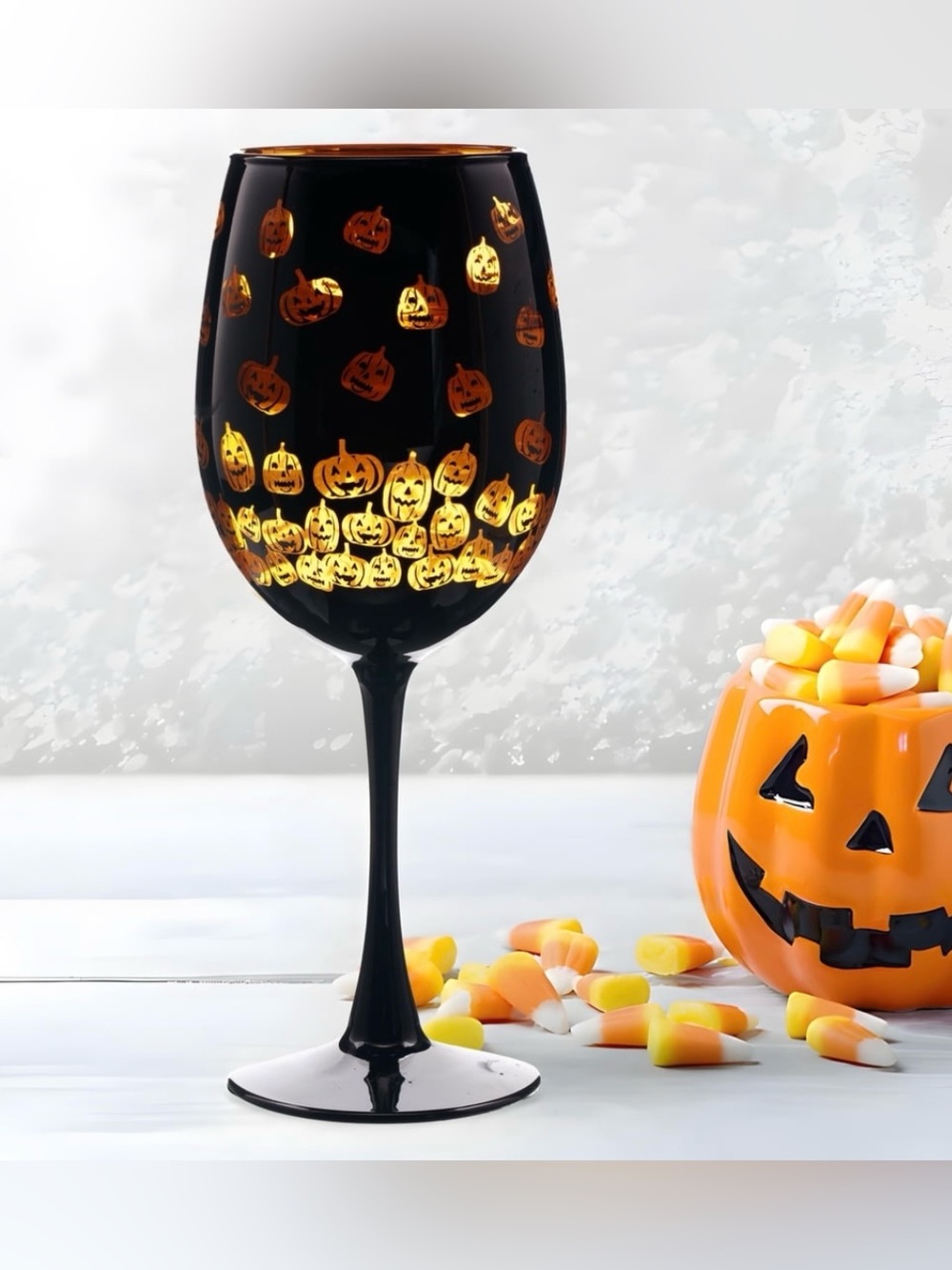 Halloween Bats & Pumpkins Two Tone Wine Glass - Set of 2 - Picture 7 of 7